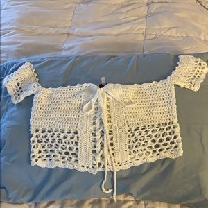 Knit off-the-shoulder bra top
